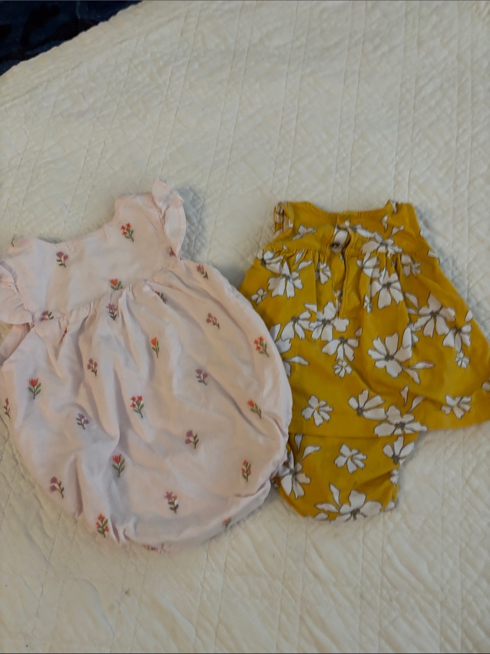 Purebaby Pink Floral Button Romper & Mustard Floral Skater Romper - Picture 3 of 3